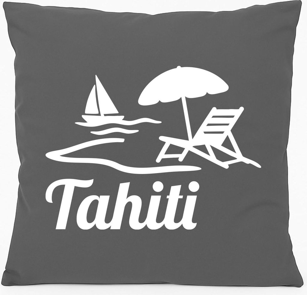 Huuraa Kissen Tahiti Inselmotiv Französisch-Polynesien 40x40cm mit Füllung Steel Grey Baumwolle Dekokissen Geschenkidee