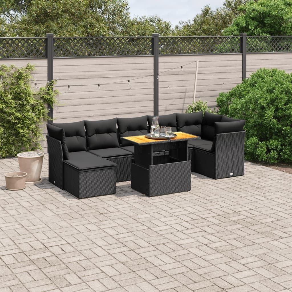Design 8-tlg. Garten-Sofagarnitur mit Kissen Schwarz Poly Rattan, Gartenmöbel-Sets 2024 Neu
