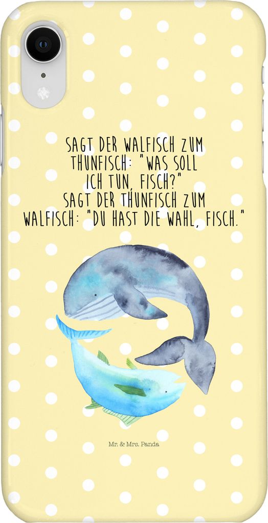 Mr. & Mrs. Panda Iphone XR Handyhülle Walfisch Thunfisch - Gelb Pastell - Geschenk, Handy Case, Wahl, Wal, Witz, Spruch Des Tages, Lustig, Lustige...