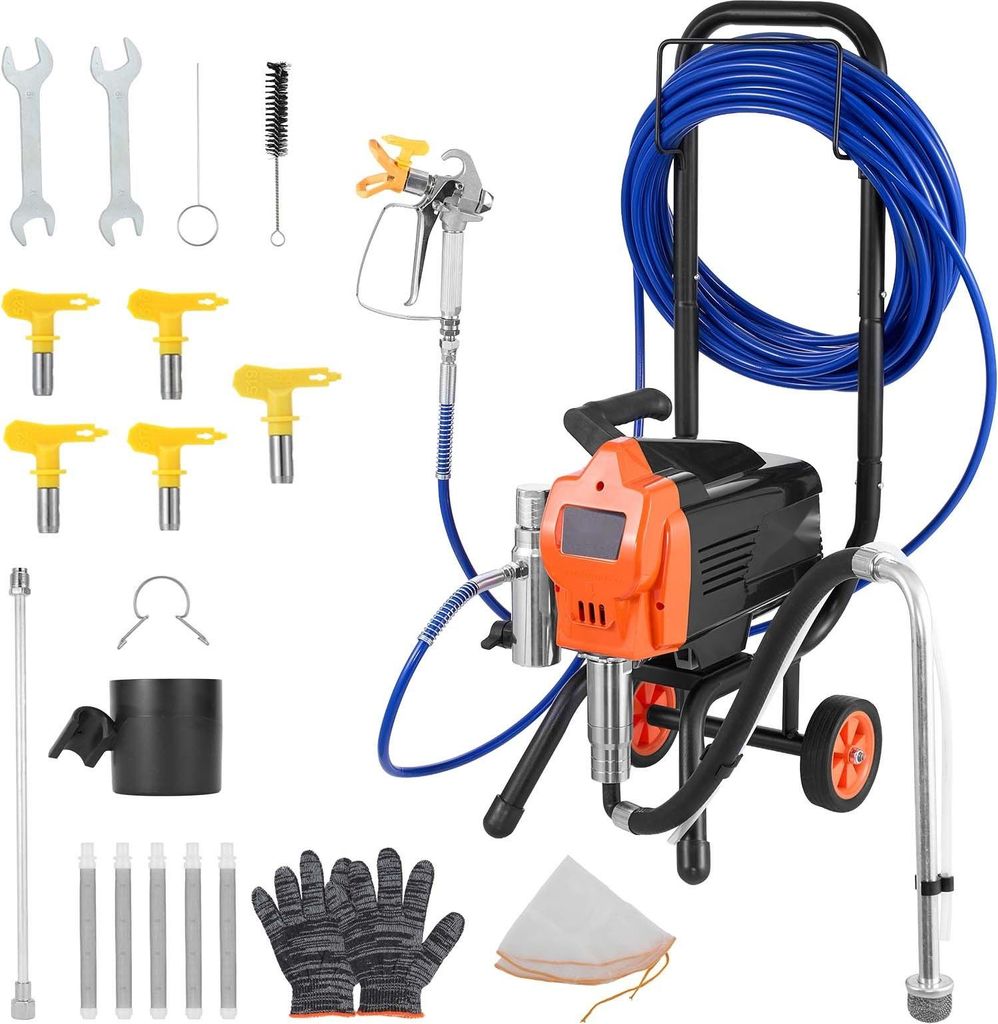 Airless Farbspritzgerät - Elektrisches Farbsprühsystem - 1500 W - 3300 psi Hochdruck - Standfuß - Inkl. Schlauch, Verlängerungsstange & Düsen