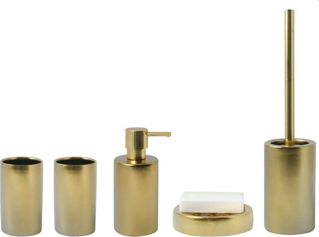 Set da Bagno Spirella Oro Opaco in Ceramica - 5 Accessori di Design