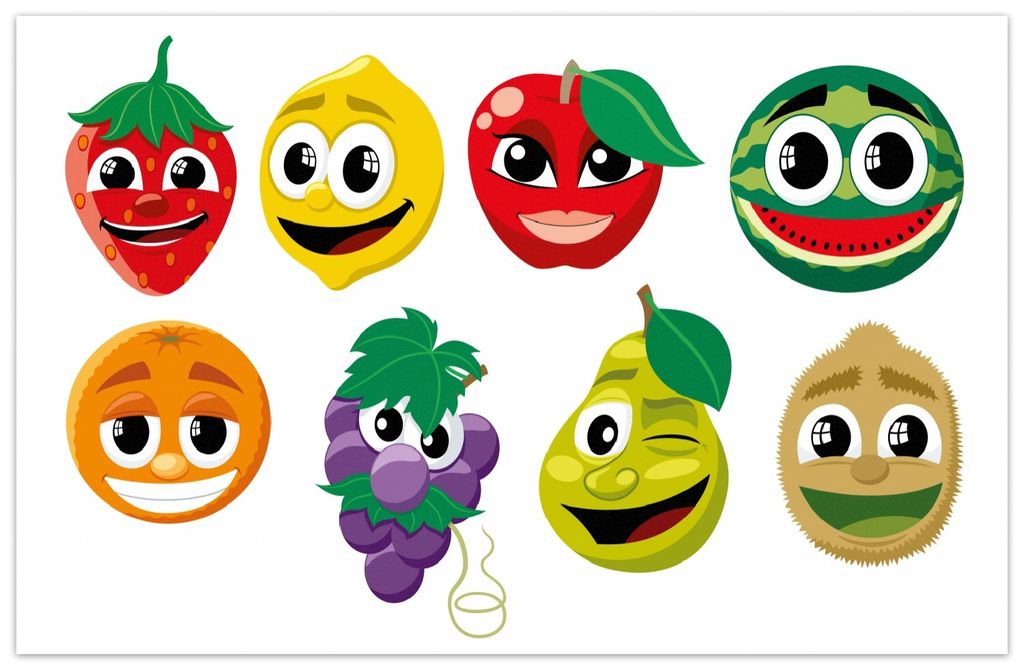 Wallario Premium Teppich, Größe 90 x 140 cm, Obst-Smilies im Comic-Stil - Lustige Früchte