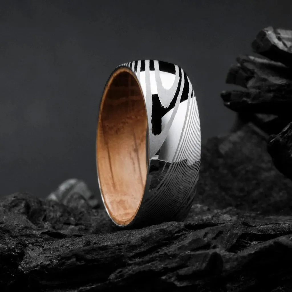 Holzkern Bague Homme Sumo en Acier et Chêne de Damas Taille 64
