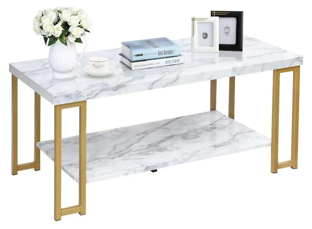 Table basse rectangulaire pour salon moderne blanche pieds bois scandi
