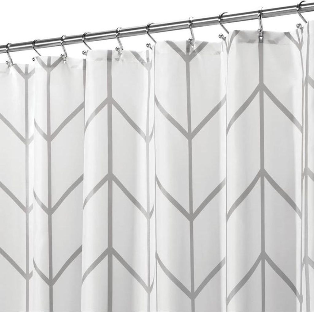 mDesign Duschvorhang Badewannenvorhang Duschgardine Grau/Weiss Fischgrätenmuster