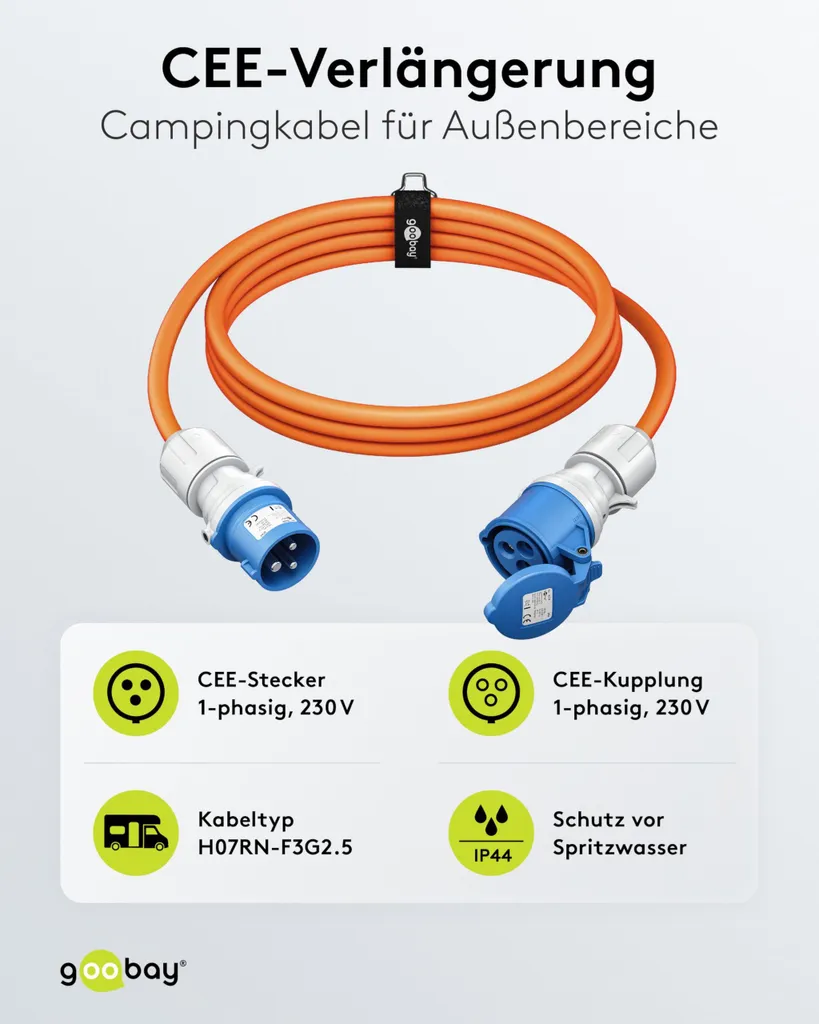 Câble de camping CEE 10 mètres robuste avec prise 16A pour extérieur - 3