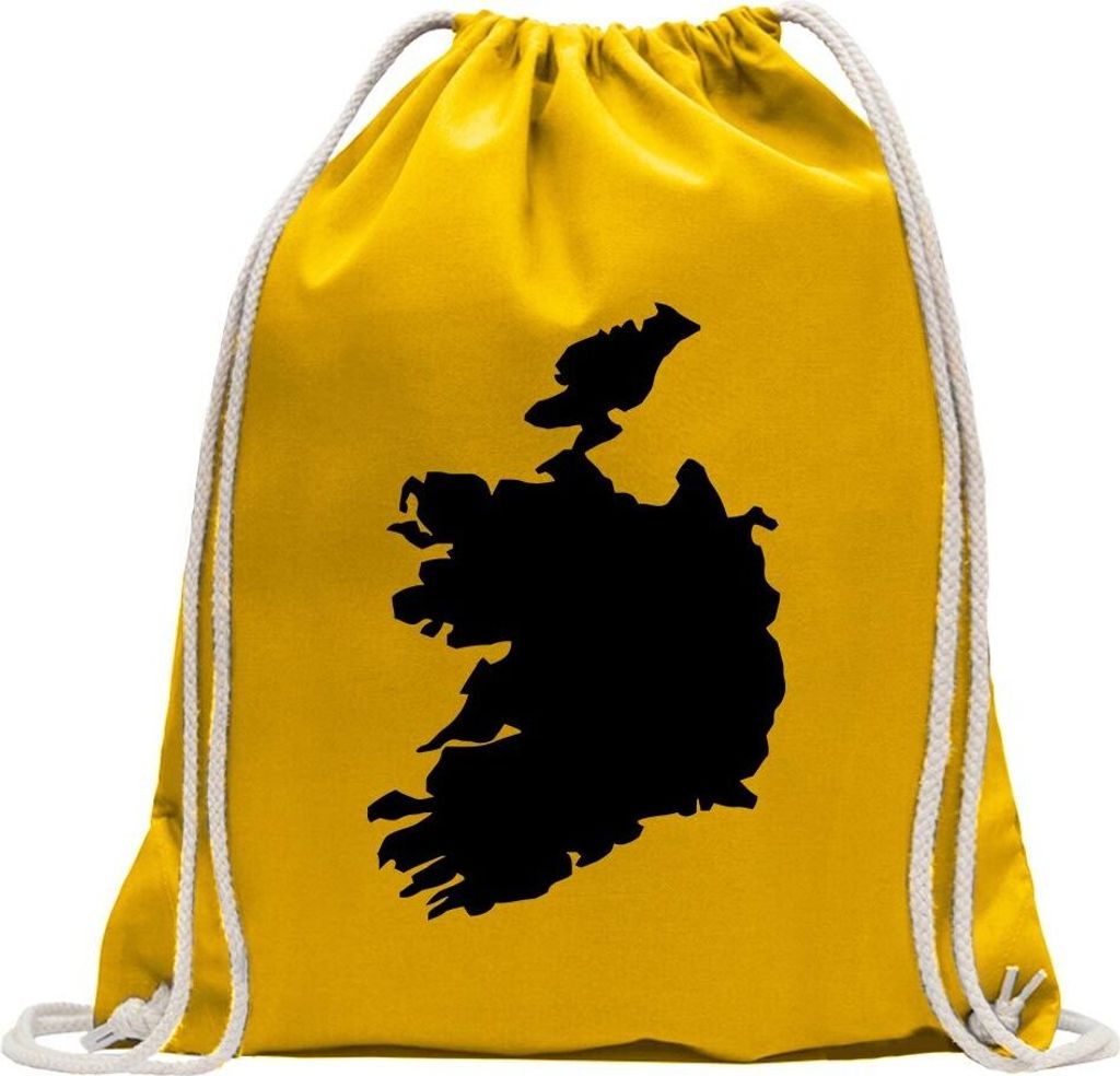 Kiwistar - Turnbeutel - gelb - Irland Umriss Kontur - Fun Rucksack Sport Beutel Gymsack Baumwolle mit Ziehgurt