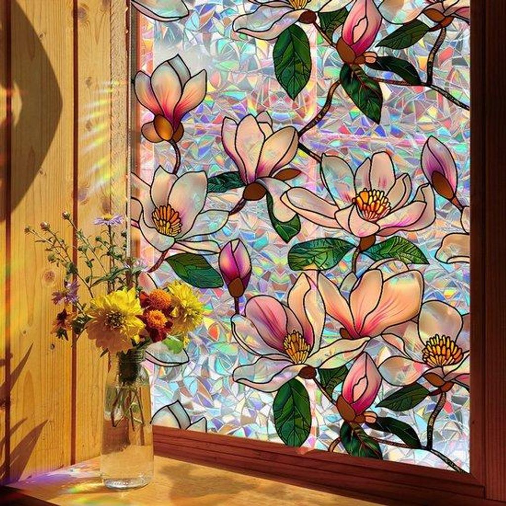 Glas-in-lood Privacyfolie - PVC - Statisch - Regenboog Effect - Zonwerende Interieurdecoratie - Zelfklevend - 43x200 cm - Voor woonkamer, slaapkamer