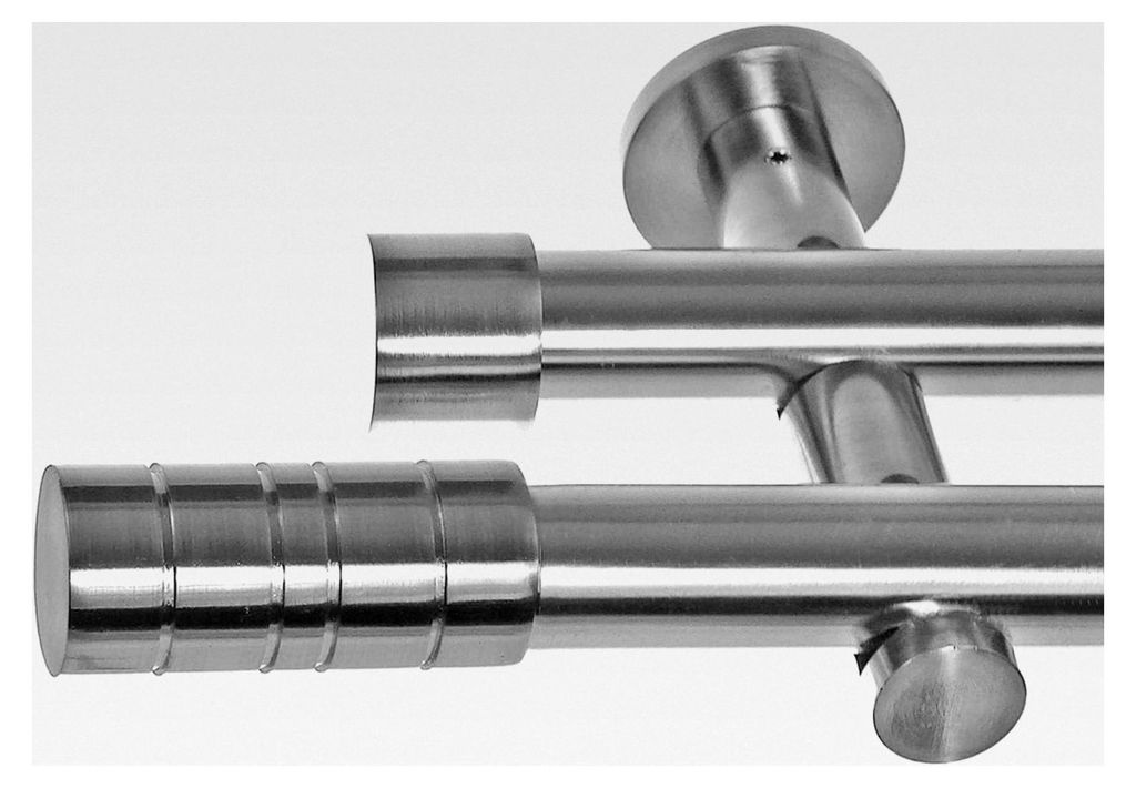 Doppelläufige Gardinenstange 240 cm Edelstahl-Optik