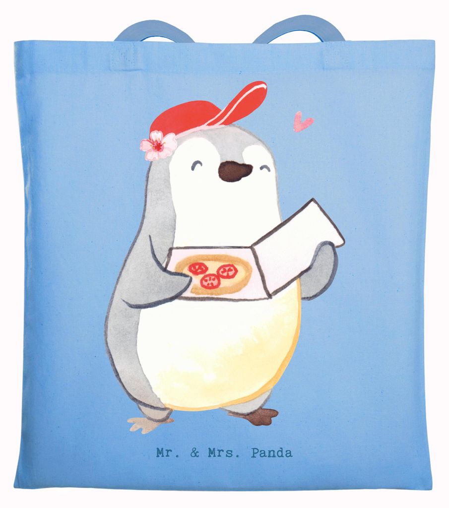 Mr. & Mrs. Panda Tote Bag Pizzabäckerin Herz - Sky Blue - Geschenk, Pizza Backen, Tasche, Shopping, Lieferbringdienst, Pizzabringdienst, Schultasc...
