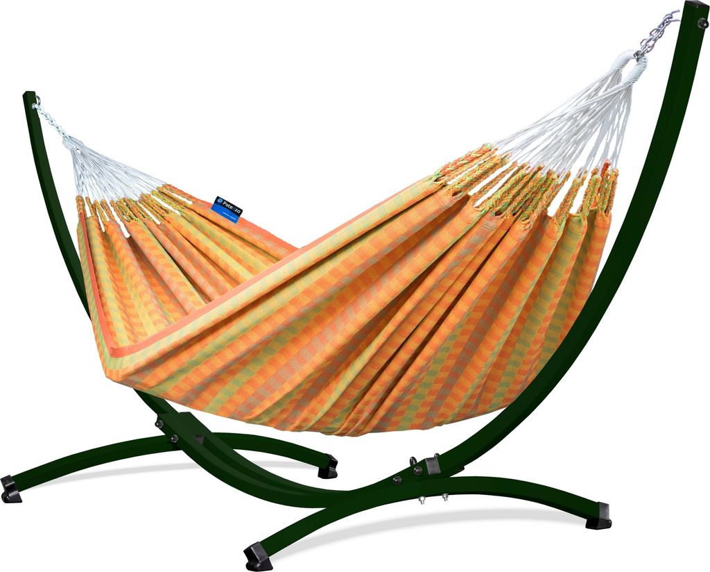 Potenza Outdoor Morena Hängematte mit Gestell für 2 Personen I 100% Baumwolle Doppelhängematte 230x160 cm, 220kg I Grün Hängemattengestell 220...
