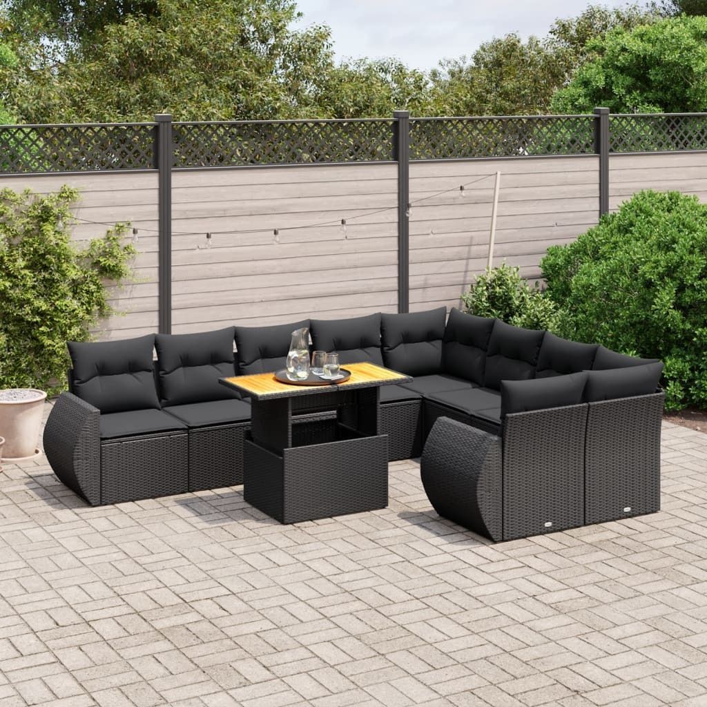 Maison Exclusive - 10-tlg. Garten-Sofagarnitur mit Kissen Schwarz Poly Rattan