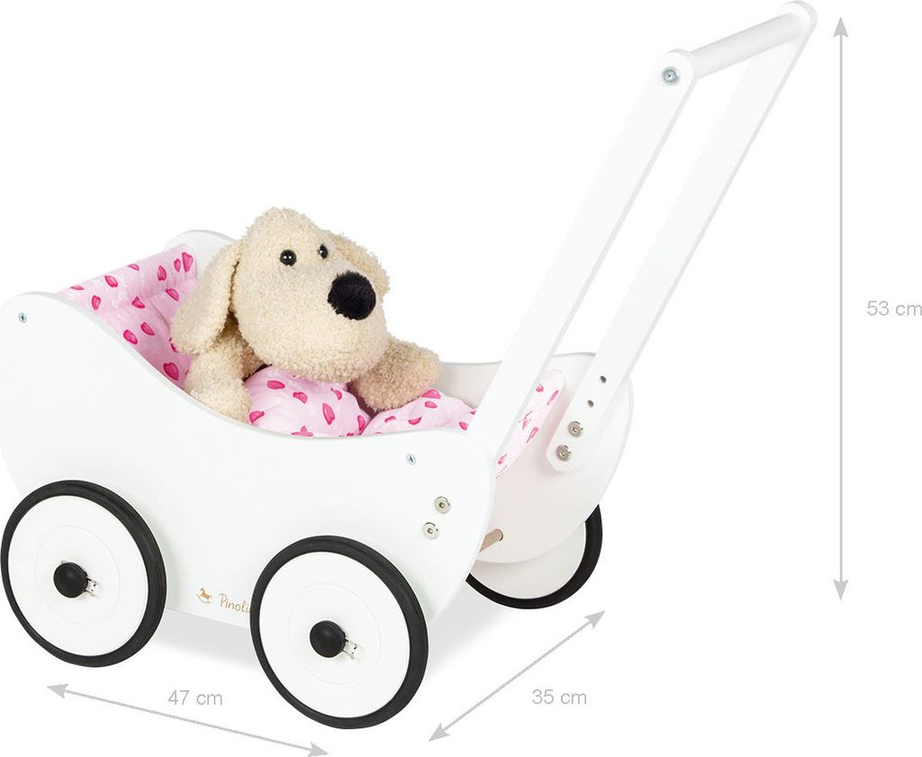 Carrito para muñecas "Trixi", blanco, de 2 piezas. Imagen del producto 