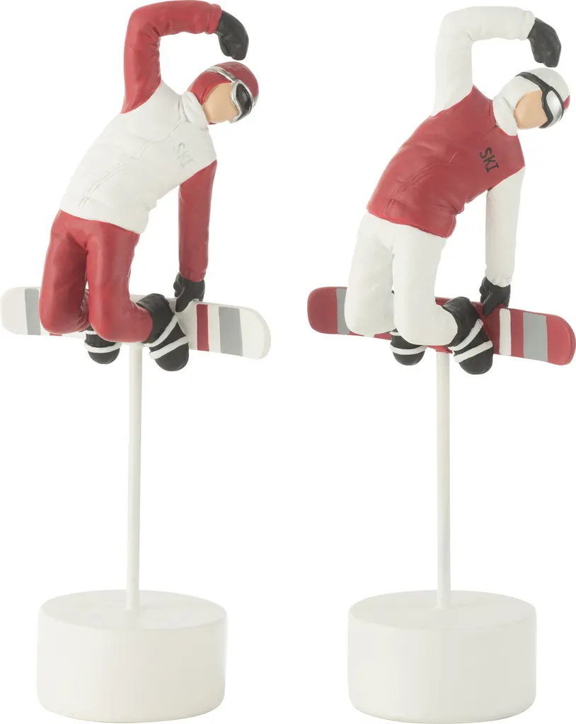 J-Line Figurine Snowboarder sur Socle en Résine Rouge et Blanc - 18cm