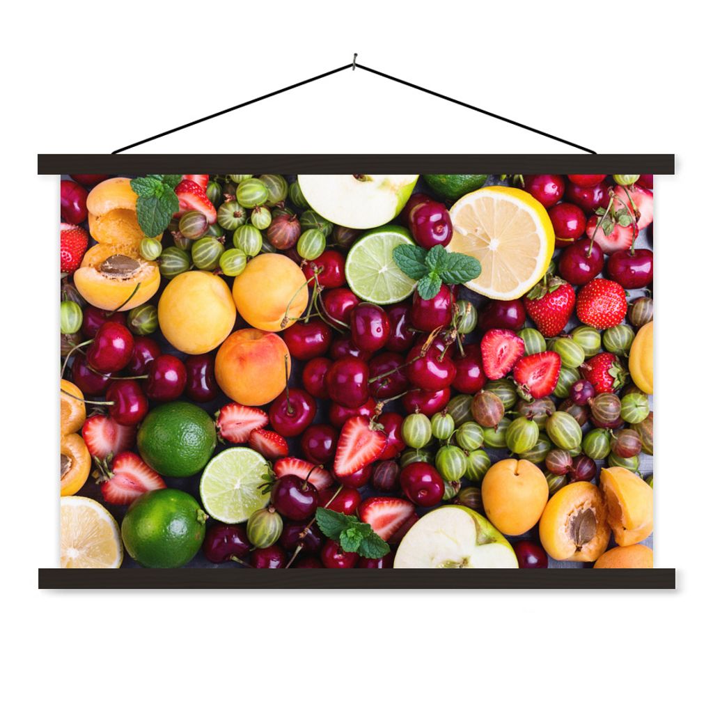 MuchoWow Textilposter Obst - Farben - Sommer 120x80 cm mit schwarzem Rahmen - Wanddeko