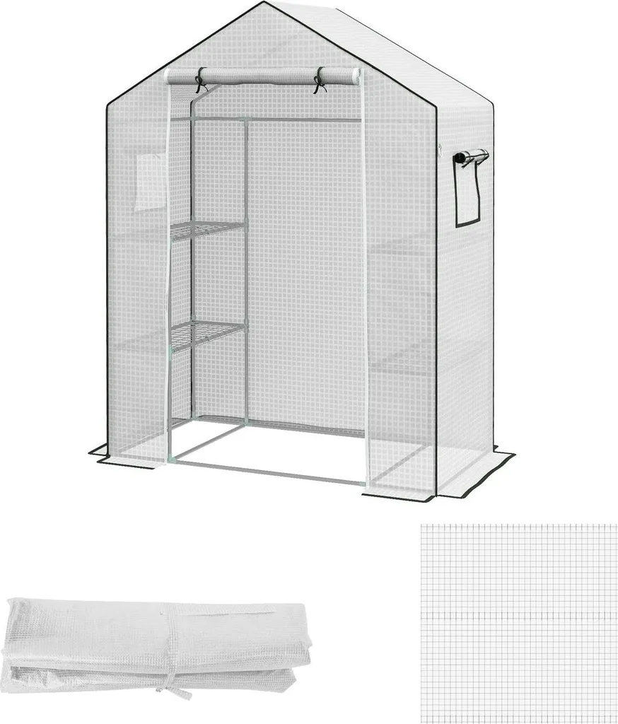 Housse de serre en PE blanc 140x73x190 cm avec protection anti-UV