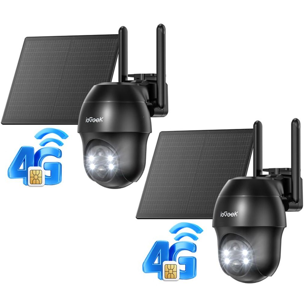 2 Stück 4G LTE überwachungskamera mit sim karte outdoor Solar kamera 2K 360° PTZ Kabellose Überwachung mit Akku Außenkamera ohne WLAN Farb-Nac...