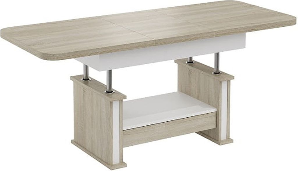Design Couchtisch DA-555 höhenverstellbar ausziehbar Tisch Schublade Esstisch Wohnzimmer abgerundete Ecken