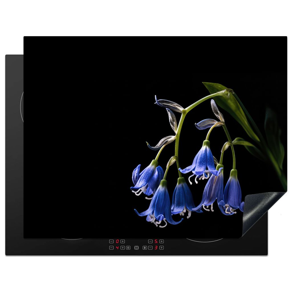 KitchenYeah Herdabdeckplatte Hyazinthe - Blumen - Blau - Natur - Schwarz , 77x59cm, Küche Deko, Glaskeramikkochfeld Herdabdeckung, Abdeckplatte ...