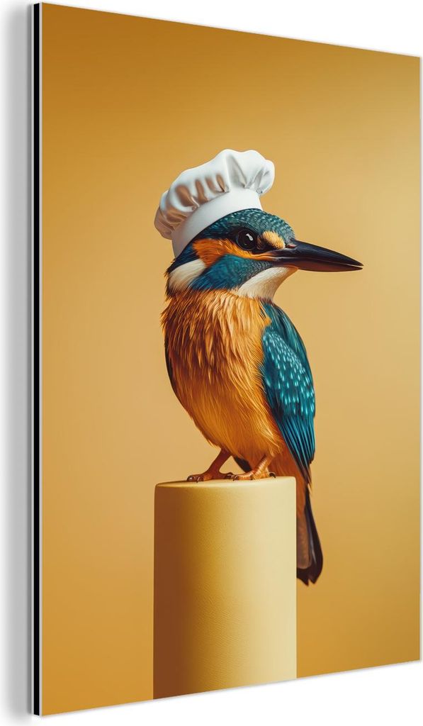 MuchoWow Wanddekoration Metall Metallbild Wandkunst 60x80 cm Eisvogel - Säule - Kochmütze - Vogel MuchoWow Aluminium Gemälde - Wanddekoration Me...