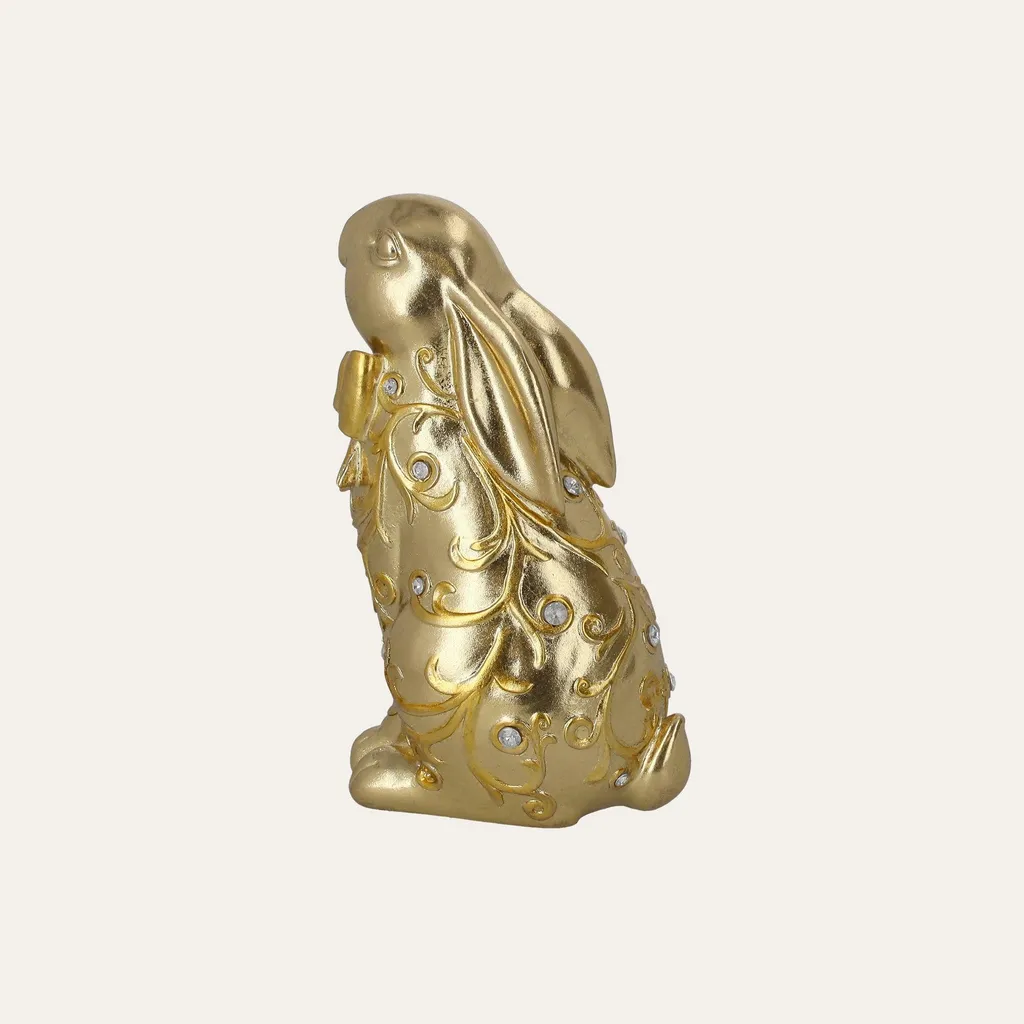 Statuette lapin doré en résine objet déco chic pour salon hauteur 14cm