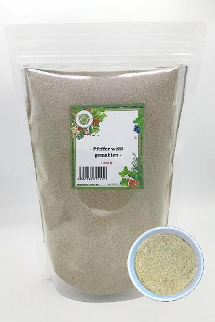 K T 1000 g / 1 Kg Pfeffer weiß gemahlen Pfeffer Pulver weiß - 1A Qualität