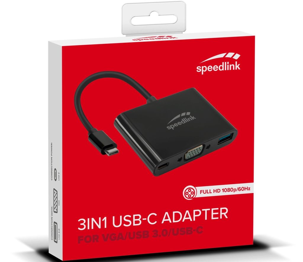 3-in-1 adapter, USB-C naar VGA/USB/USB-C Productafbeelding 