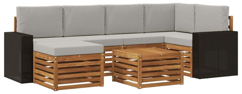 vidaXL Ecksofa Set 7 pcs Natürlich und Hellgrau Massivholz Akazie