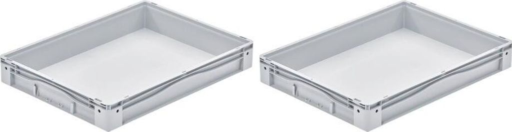 SparSet 2x Euro-Norm Großbehälter | HxBxT 12x60x80cm | 49 Liter | Glatter Boden | Grau | Eurobehälter, Transportbox, Transportbehälter, Stapel...
