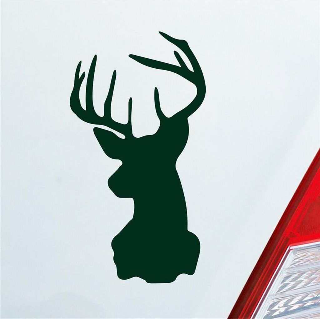 Auto Aufkleber Hirsch Geweih Jäger Wild Tier Rudi 12x6,5 cm Dunkelgrün Sticker Heckscheibenaufkleber
