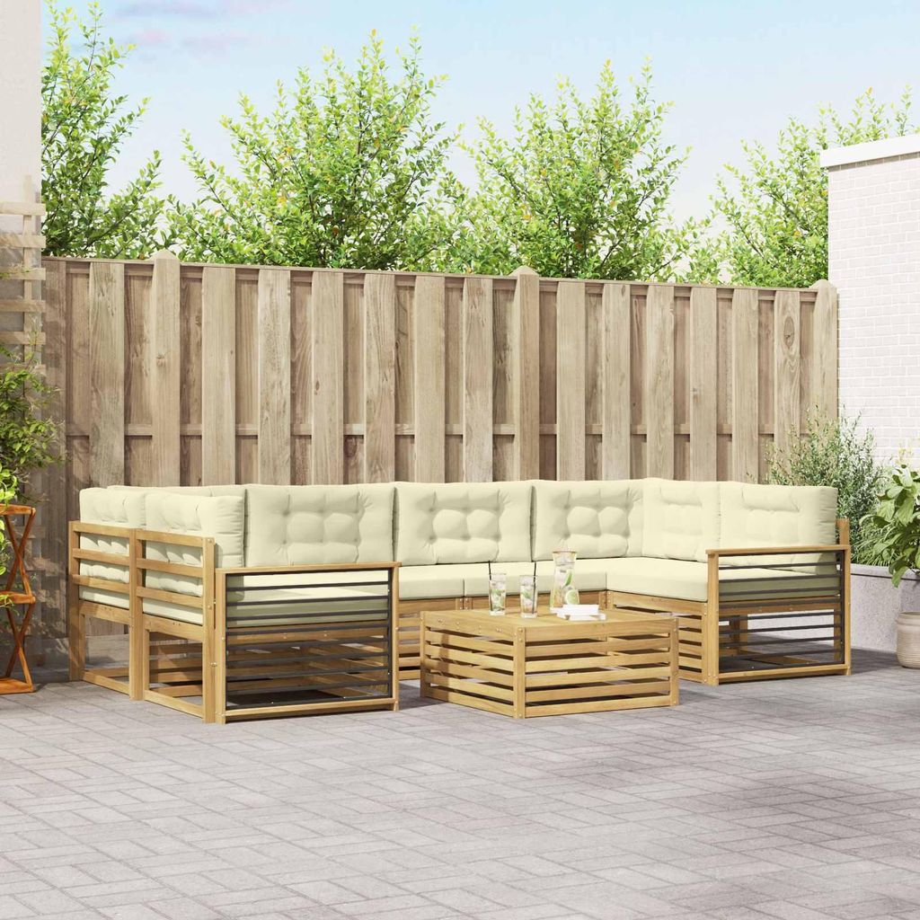 Möbel Outdoor-Sofagarnitur mit Kissen 7 pcs Weiß und Creme PolyesterGartensofas - Gartensofas c3987