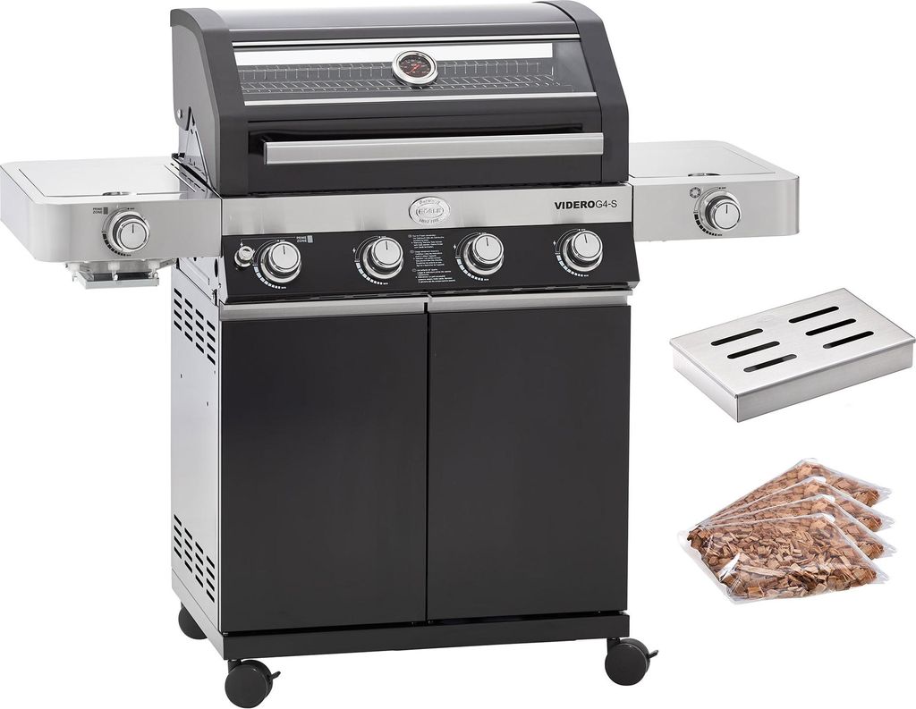 RÖSLE BBQ Gasgrill Videro G4-S Vario+ Schwarz mit Räucherset