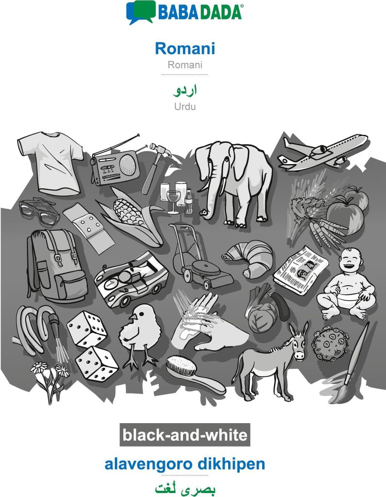 BABADADA black-and-white, Romani - Urdu (in arabic script), alavengoro dikhipen - visual dictionary (in arabic script)