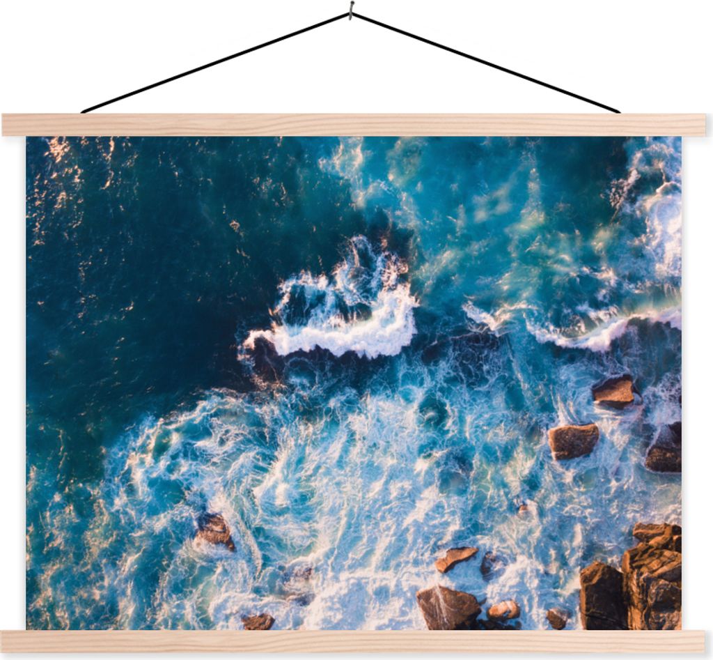MuchoWow Textilposter Strand - Meer - Kieselsteine 40x30 cm mit holzfarbenen Rahmen - Bilder