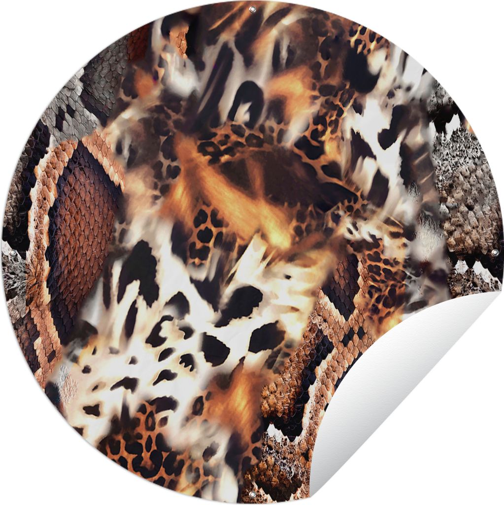 MuchoWow Gartenposter Outdoor-Poster Rund Schlange - Pantherdruck - Tiere - Tierdruck Ø 60 cm Gartendeko Rundes Poster draußen