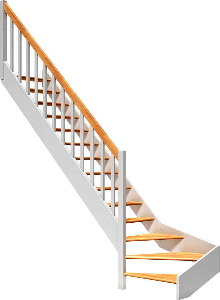 Dolle Raumspartreppe Paris ohne Setzstufen Buche weiß Treppenlauf 1/4 gewendelt unten links Rechteckstäbe