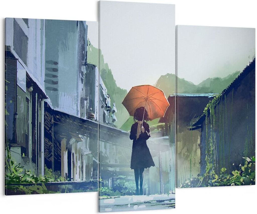 Bild auf Leinwand - Leinwandbild - Frau Straße Haus - 130x100cm - Wand Bild - Wanddeko - Leinwanddruck - Bilder - Kunstdruck - Wanddekoration - Le...