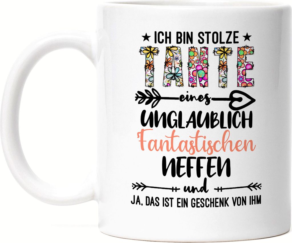 Ich bin stolze Tante Tasse Weiß Geschenk Idee Geburtstag Tante Neffe