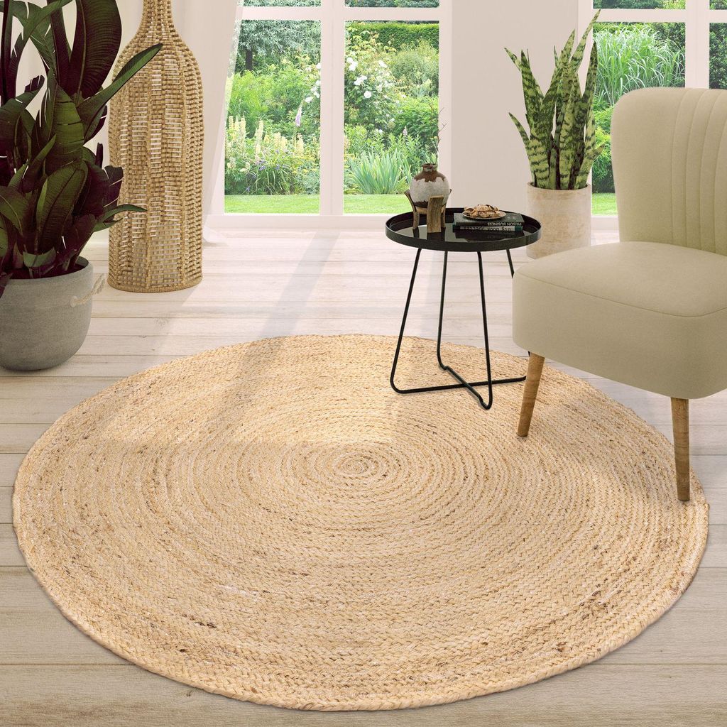 TT Home Wohnzimmer Teppich Jute Rund Modern Boho Ethno Produktbild 