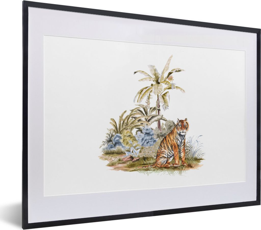 MuchoWow MuchoWow Gerahmtes Poster Tiger - Wald - Gemälde 40x30 cm - Poster mit zchwarzem Bilderrahmen - Bilderrahmen - Poster im Rahmen