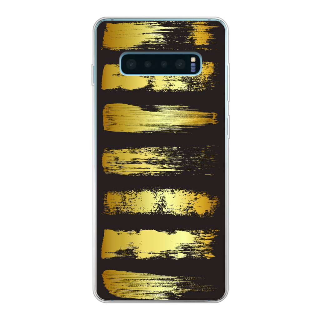MuchoWow Handyhülle Schutzhülle Hülle für Samsung Galaxy S10 Plus Goldene Streifen auf schwarzem Hintergrund Silikon Softcase Handy Hülle - ...