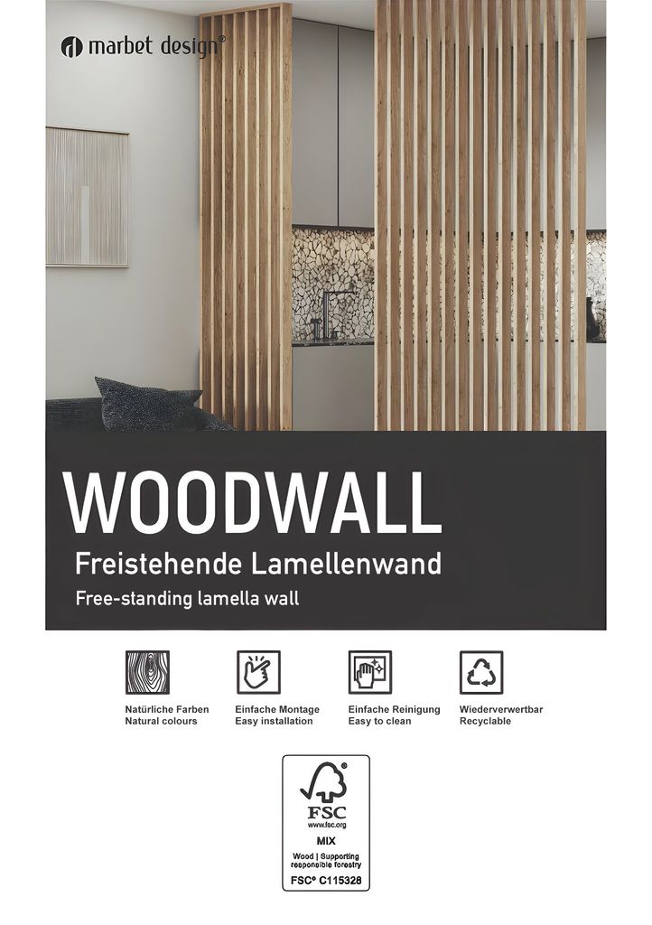 HEXIM Raumteiler Lamellenwand 275x58cm MDF Raumtrenner Produktbild 8