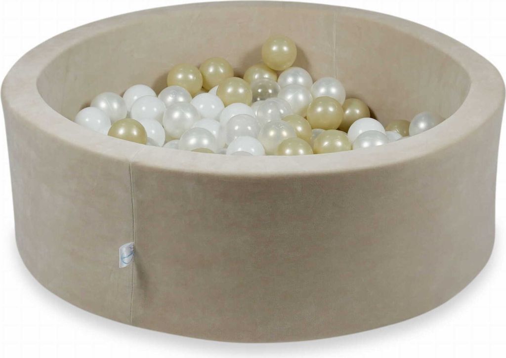 Bällebad 90x30cm Velvet Soft Beige – Mit 200 Bällen / transparent, weiß, perlmutt, hellgold, Meerjungfraueneffekt