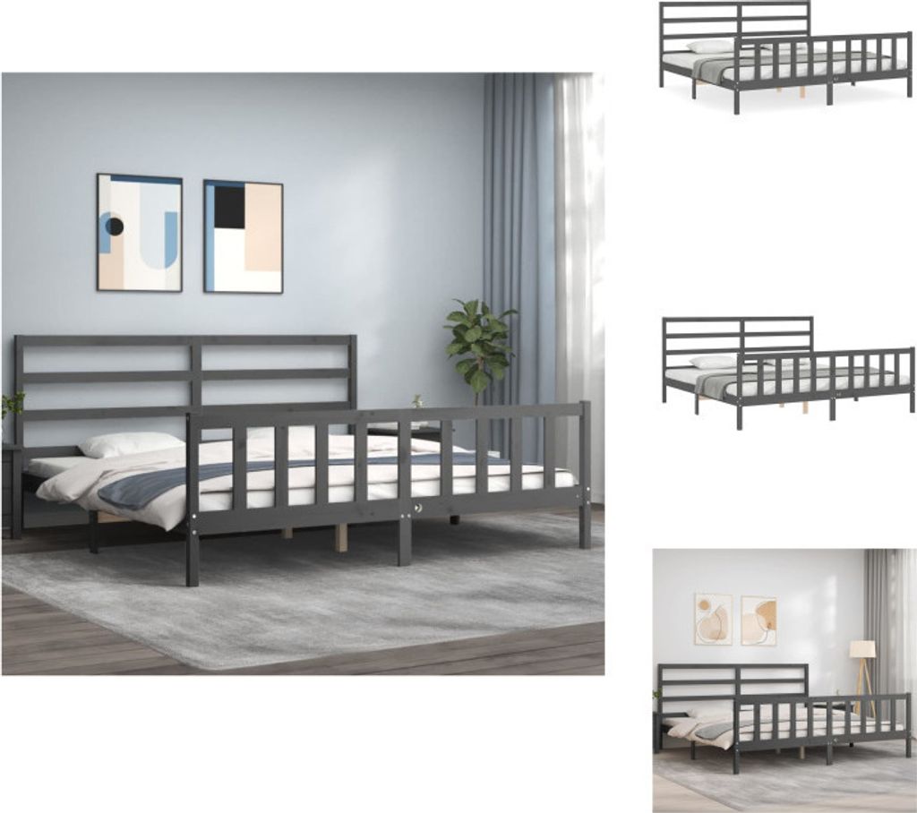 vidaXL Massivholzbett mit Kopfteil Grau 200x200 cm - Betten & Bettgestelle