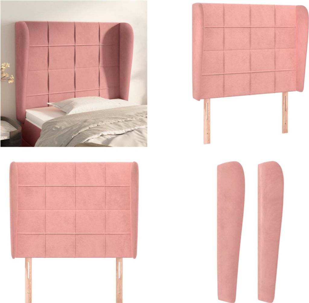 vidaXL Kopfteil mit Ohren Rosa 83x23x118/128 cm Samt - Kopfteil - Kopfteile - Bett-Kopfteil - Bettkopfteil