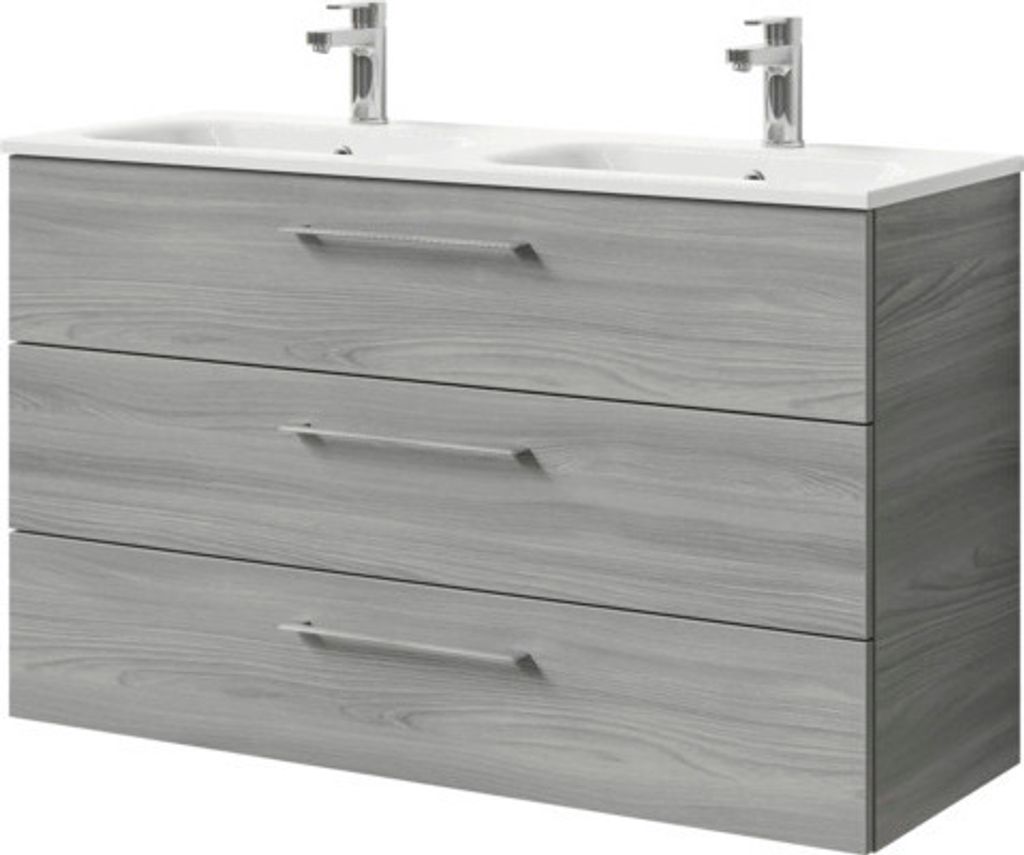 Badmöbel-Set Pelipal Sunline 121 BxHxT 121 x 74 x 46 cm Frontfarbe sangallo grau mit Mineralguss-Doppelwaschtisch und Wa