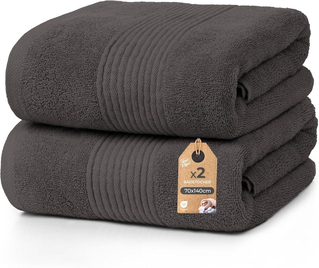 Cloud Pillow Duschtücher 2er Set 70x140 cm, 100% Baumwolle, 500 g/m2, weich, saugstark, langlebig, , für Bad & Wellness (Dunkelgrau)