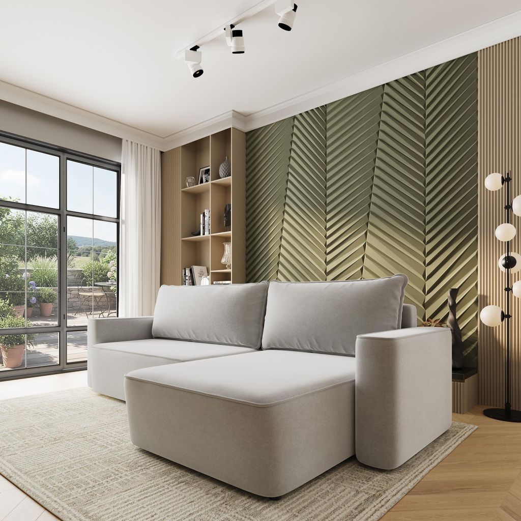 Masseno Ecksofa BELARO CL mit Schlaffunktion L-Form, Sofa mit Bettkasten, Wohnzimmersofa, Couch, Soffa, Bettsofa, Couchgarnitur- Hellgrau, CASTEL 80