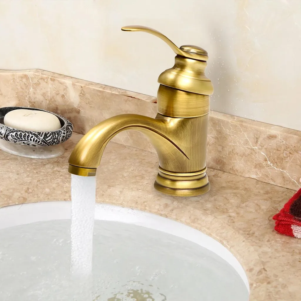 Rubinetto Lavabo Bagno Ottone Anticato Monocomando - Facile da Pulire