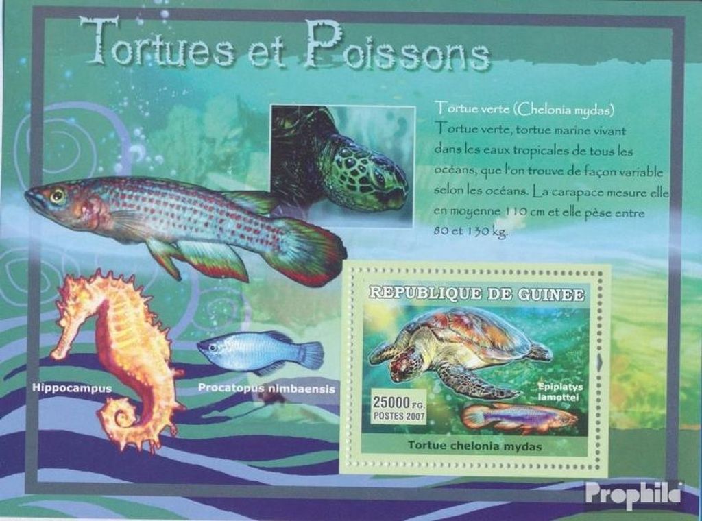 Briefmarken Guinea 2007 Mi Block 1190 (kompl. Ausgabe) postfrisch Grüne Meeresschildkröte / Chelonia mydas